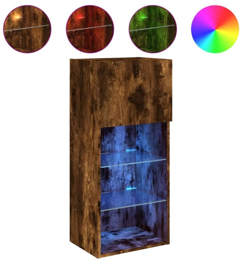 2 db füstös tölgy színű TV-szekrény LED-ekkel 40,5 x 30 x 90 cm
