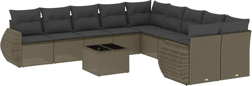 vidaXL 11 részes világosszürke polyrattan kerti ülőgarnitúra párnákkal