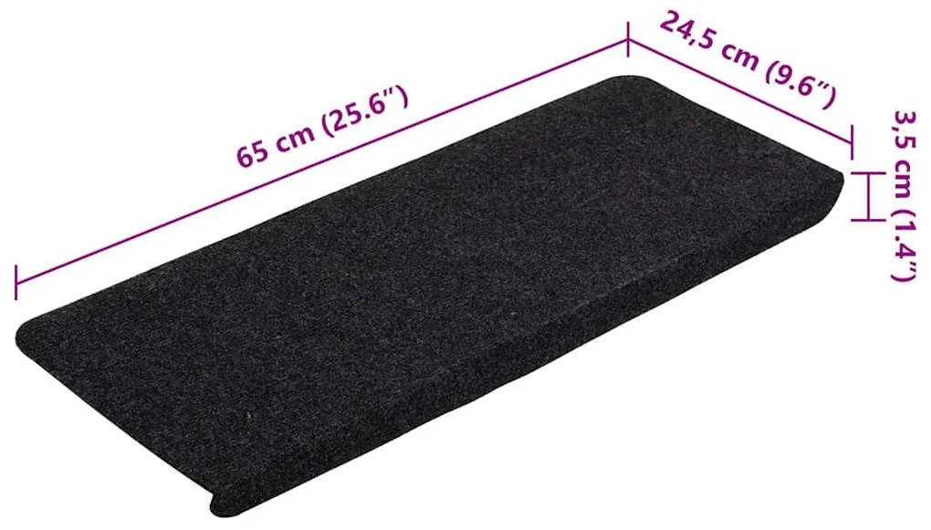 15 db fekete öntapadó lépcsőszőnyeg 65x24,5x3,5 cm