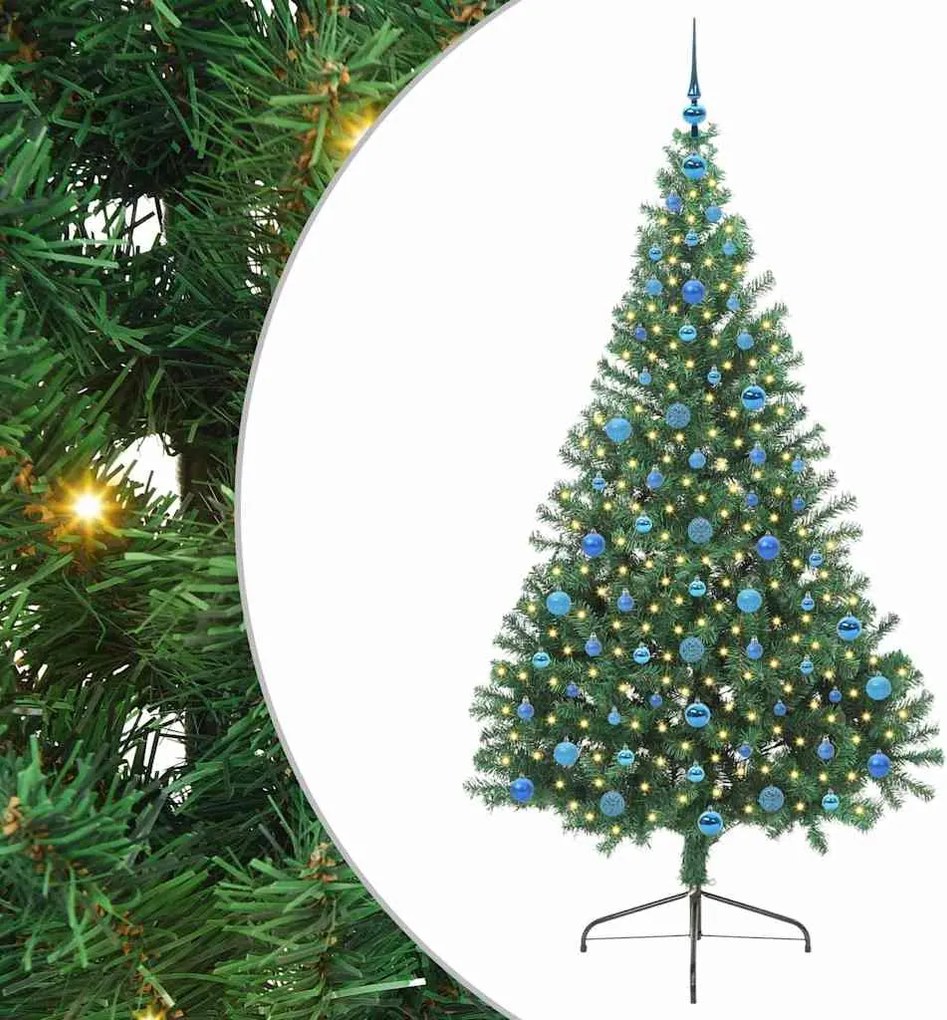 vidaXL Mesterséges, előre világított karácsonyi fa Zöld 210 cm PVC
