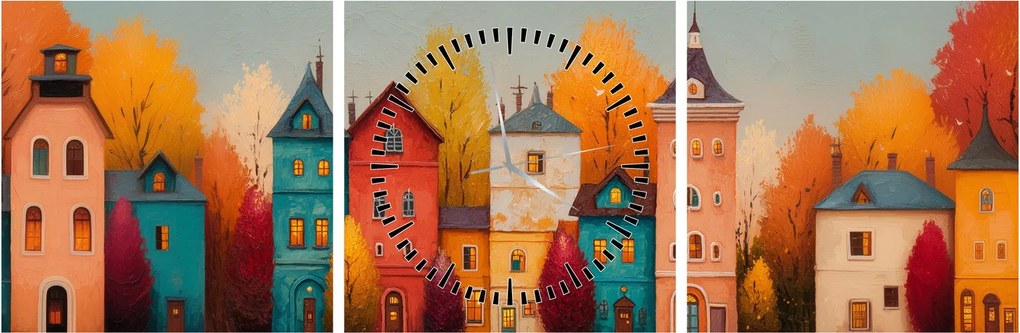 Kép - Őszi falu (órával) (90x30 cm)