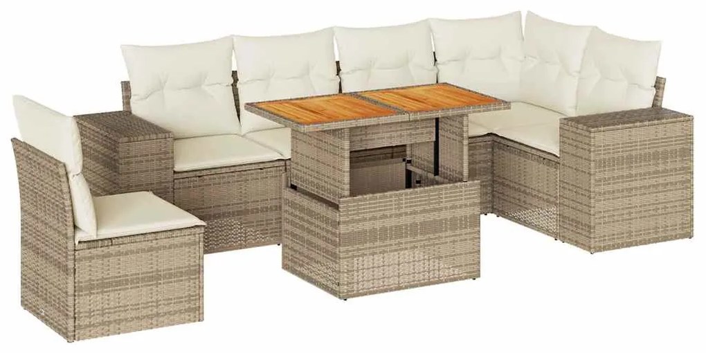 7 részes bézs polyrattan kerti ülőgarnitúra párnákkal
