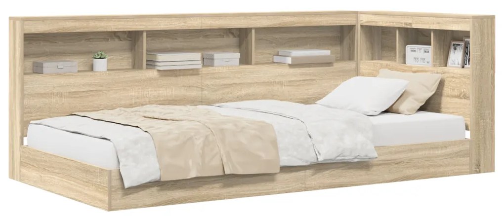 Könyvespolc ágy Sonoma tölgy 90x190 cm Műanyag forgácslap