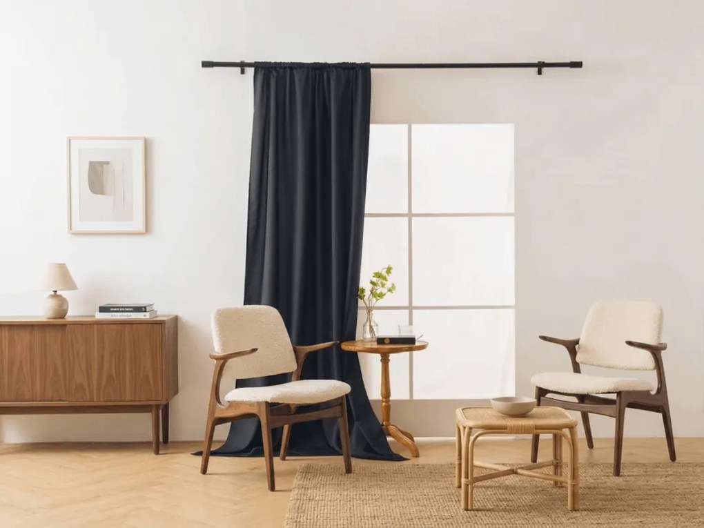 Függöny OXFORD LIGHT 140x250 cm, fekete Felfüggesztés: Hullámos sínszalag