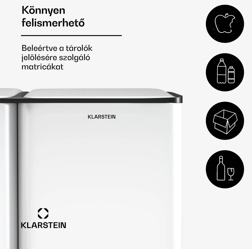 Klarstein Tiyo 3 az 1-ben hulladékgyűjtő 60 l, 30 l + 17 l + 13 l, hulladékválogatás, csendes záródás, rozsdamentes acél fedél