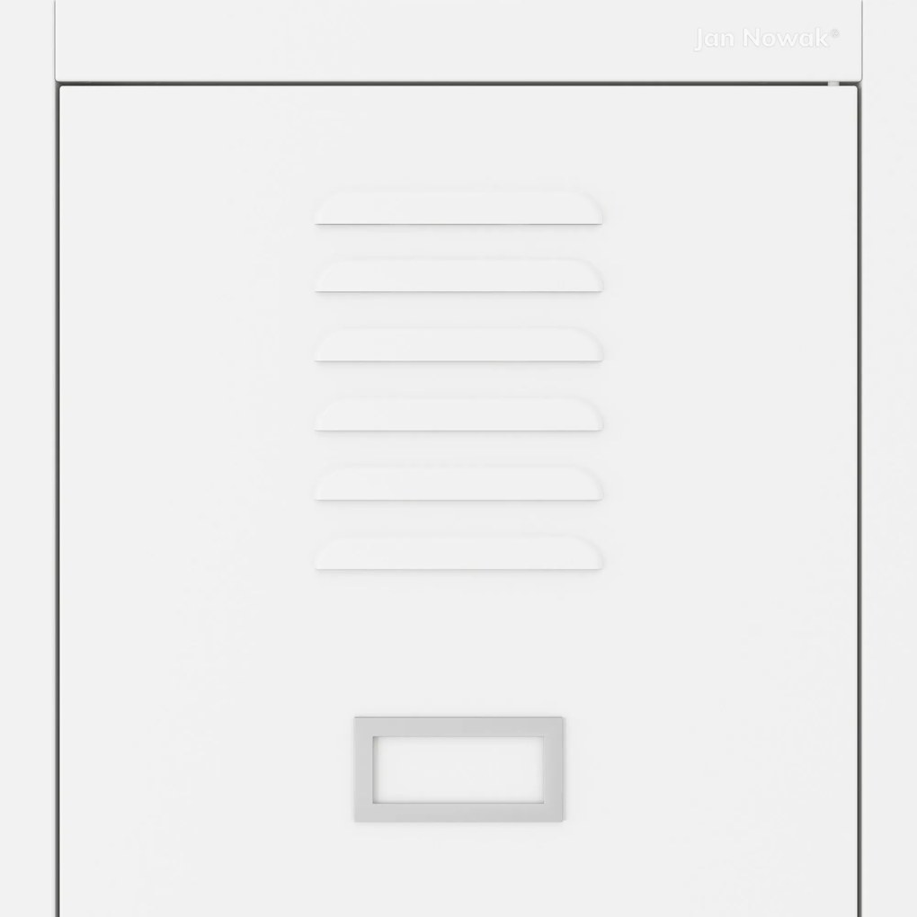 Pléh öltözőszekrény talpazaton, kétmodulos, polccal és köztes fallal KACPER, 800 x 1800 x 500 mm, fehér