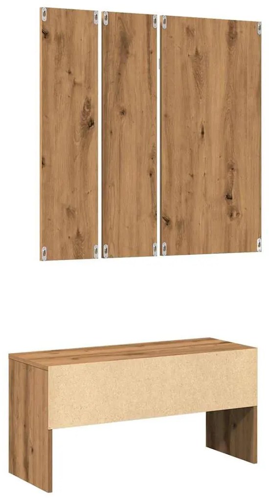 vidaXL kézműves tölgy színű szerelt fa előszobai bútorszett