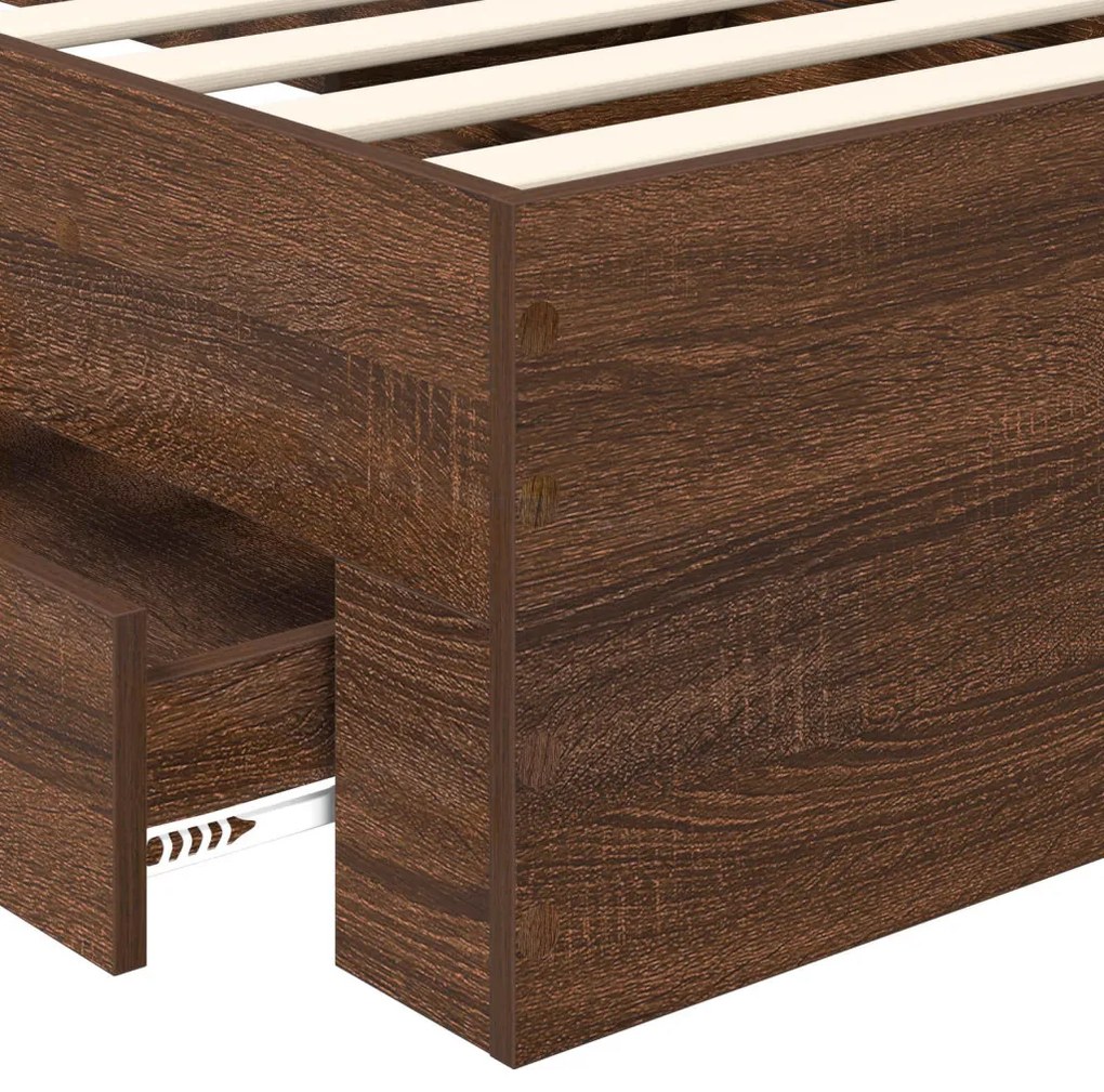 vidaXL Ágykeret fejtámlával fiókkal Barna Tölgy 100 x 200 cm Faanyag