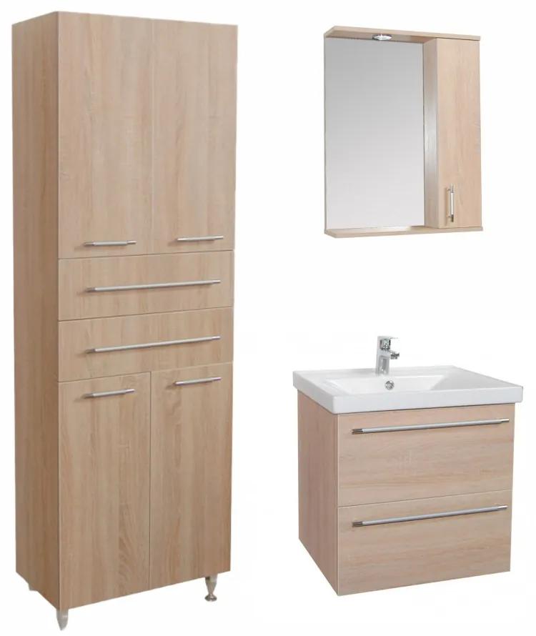 Ligorno Luxury fürdőszobai Sonoma szett 55 cm-es Ligorno alsószekrénnyel, mosdóval, Cologna Duplo szekrénnyel és Oglio tükörrel