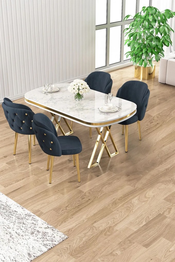 Zae étkezőgarnitúra, fehér márvány-arany, 168 cm – TR240CHR3065