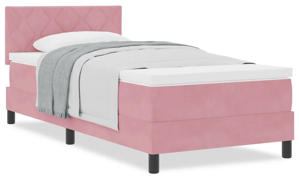 Boxspring Ágy Mattal Rózsaszín Egyszemélyes Bársonyos
