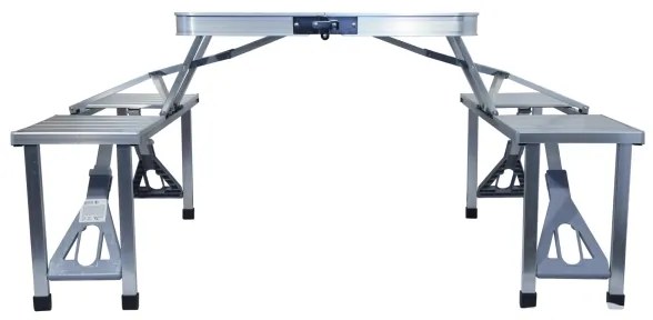 Összecsukható kempingasztal székekkel fehér/króm