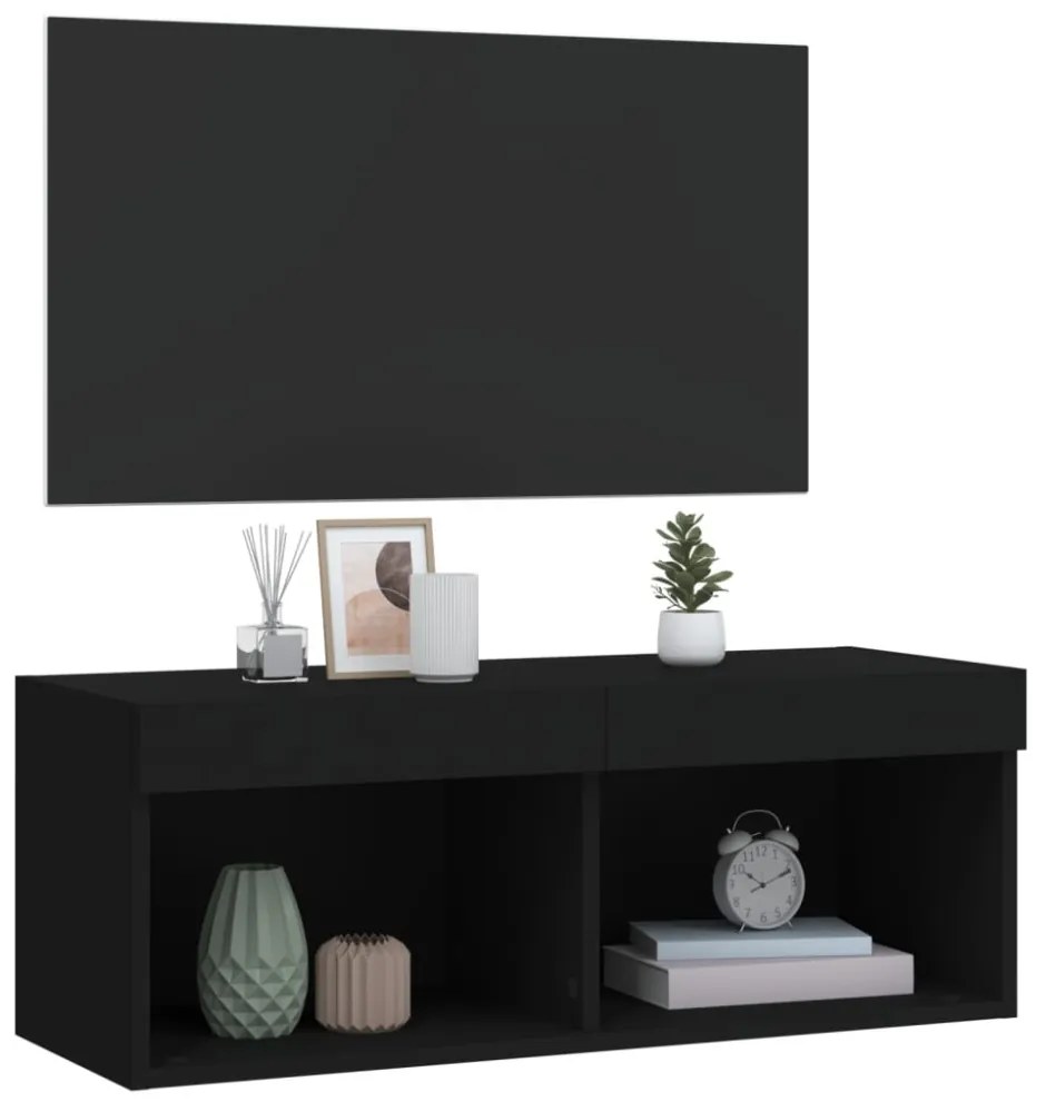 fekete TV-szekrény LED-világítással 80 x 30 x 30 cm