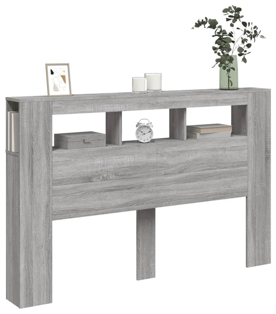 szürke sonoma szerelt fa LED-es fejtámla 160x18,5x103,5 cm