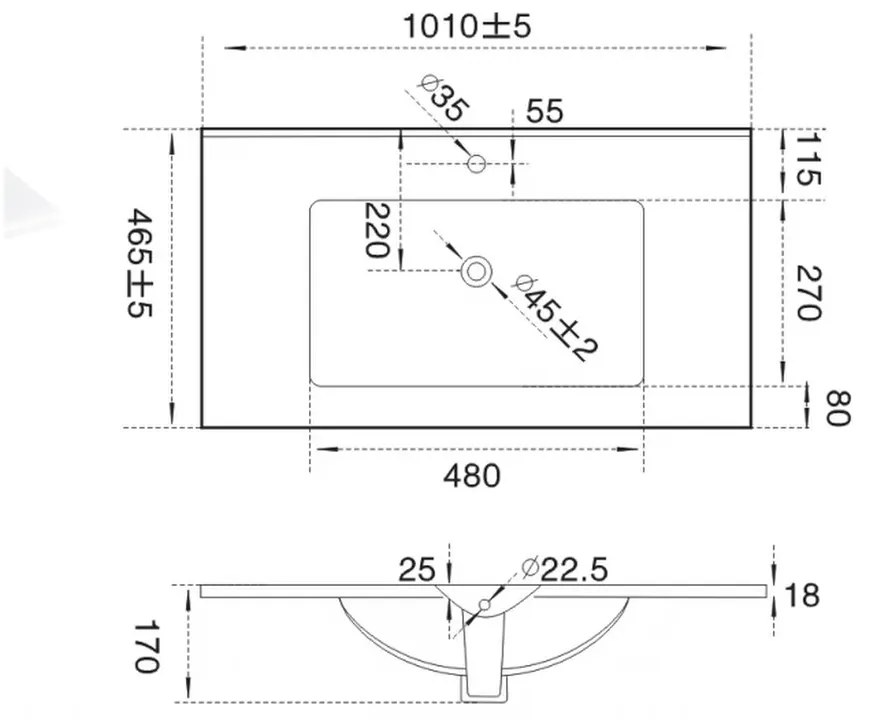 Lava beépíthető mosdó 101 x 46 cm