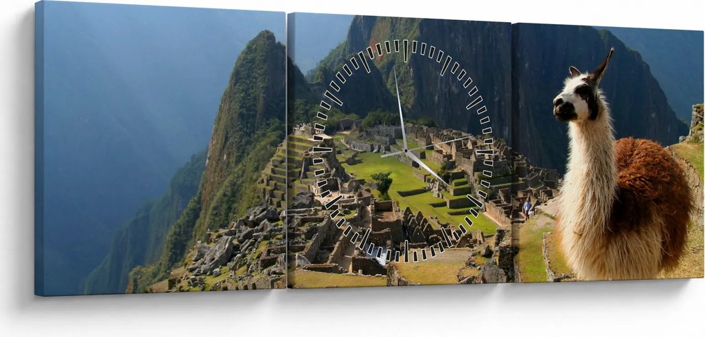 Kép - Láma és Machu Picchu (órával) (90x30 cm)
