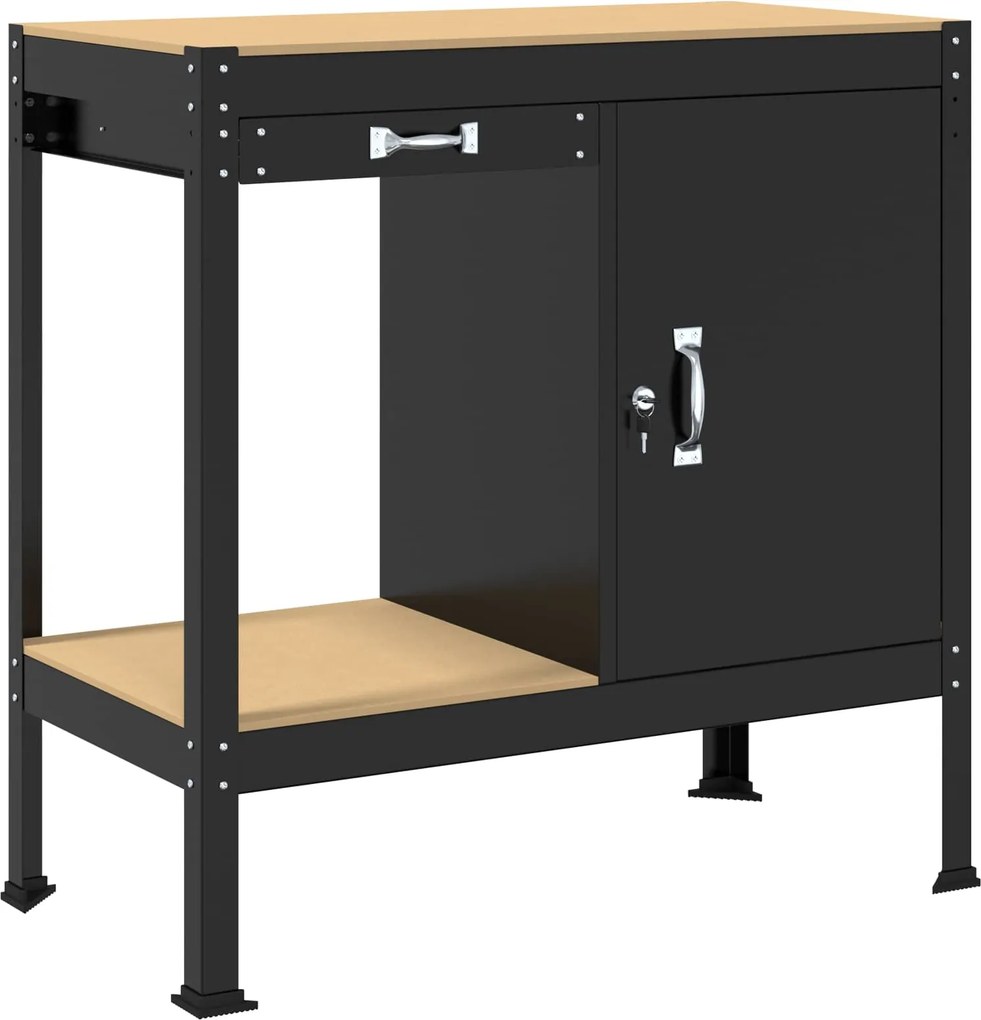 vidaXL Munkapad fiókkal Fekete 90 x 49 x 91 cm Mérnöki fa és fém