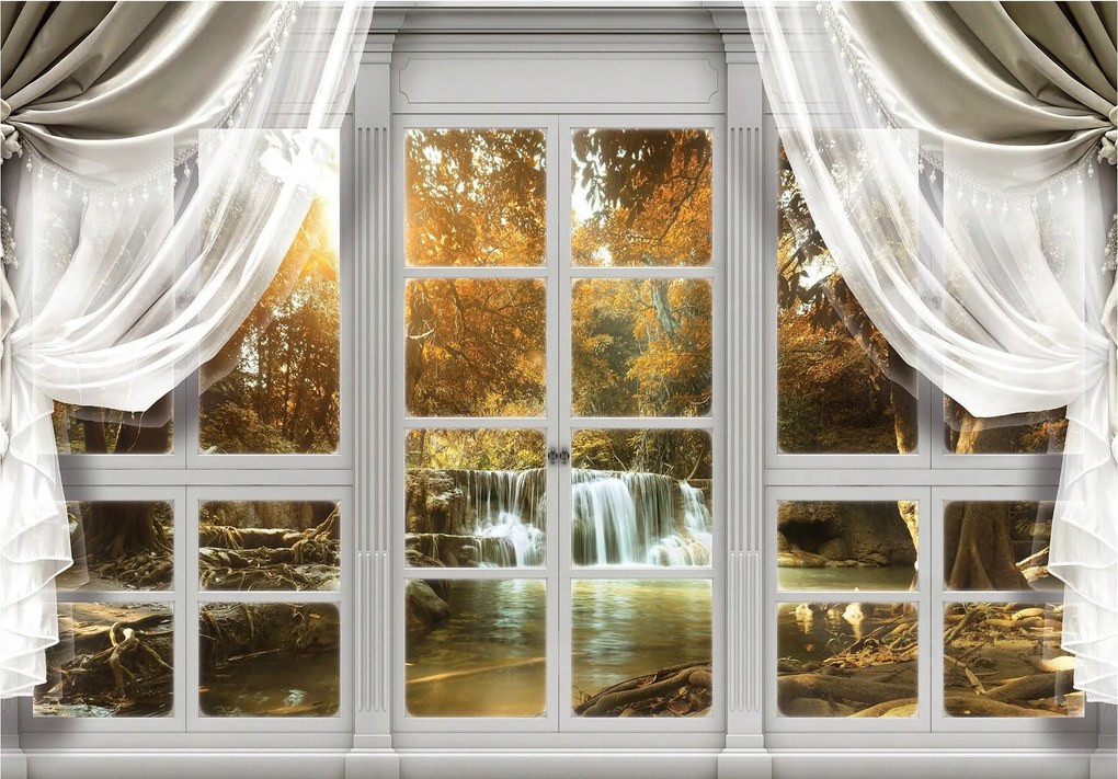 Fotótapéta Őszi vízesés az ablakon kívül vinil 460x300 +ragasztó
