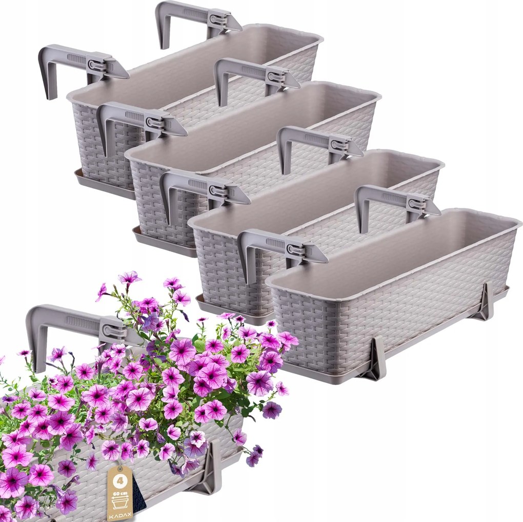 Erkélydoboz Virágtartó 60cm Fogantyúk Karamell Állvány 4db