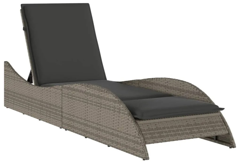 Szürke polyrattan napozóágy párnával 60x205x73 cm