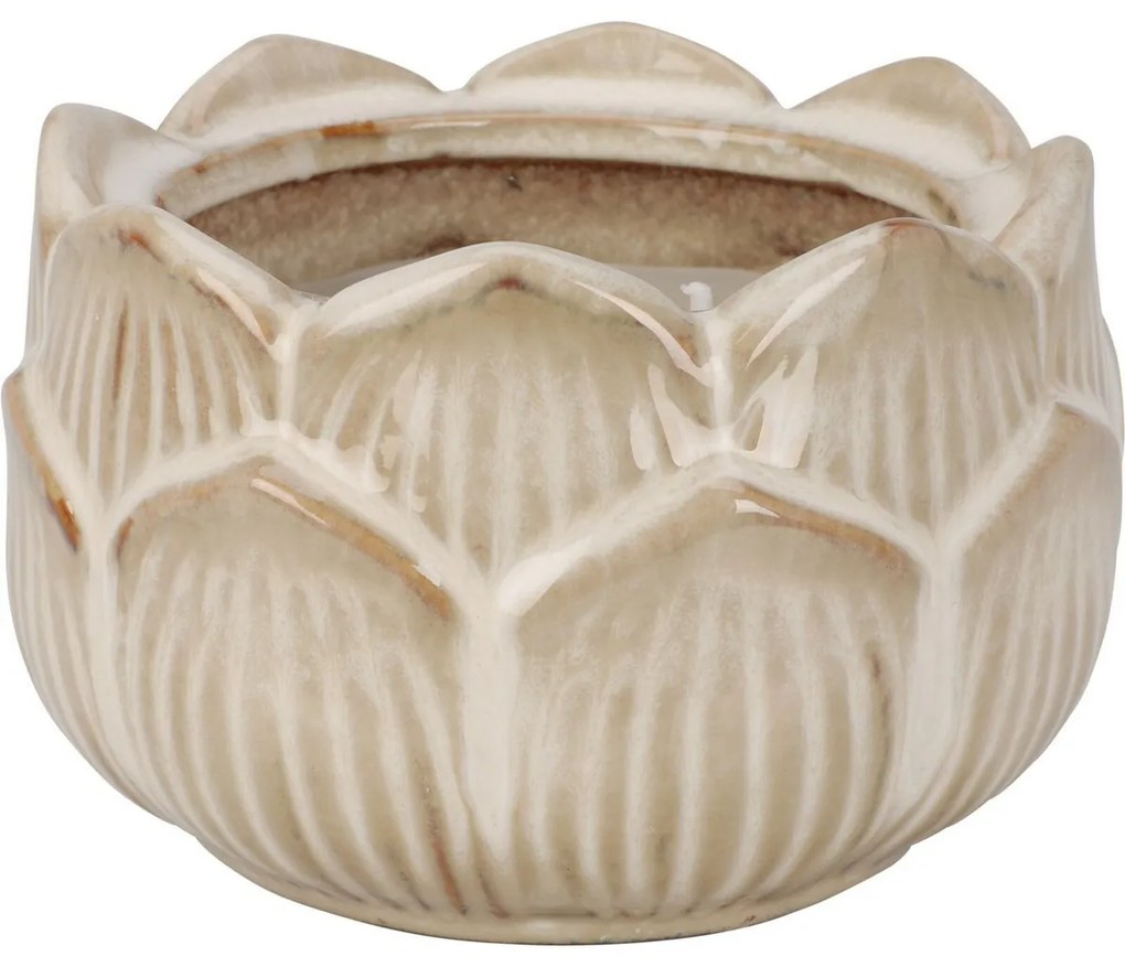 Gyertya porcelán virágos csészében 12 x 7,8 cm, bézs