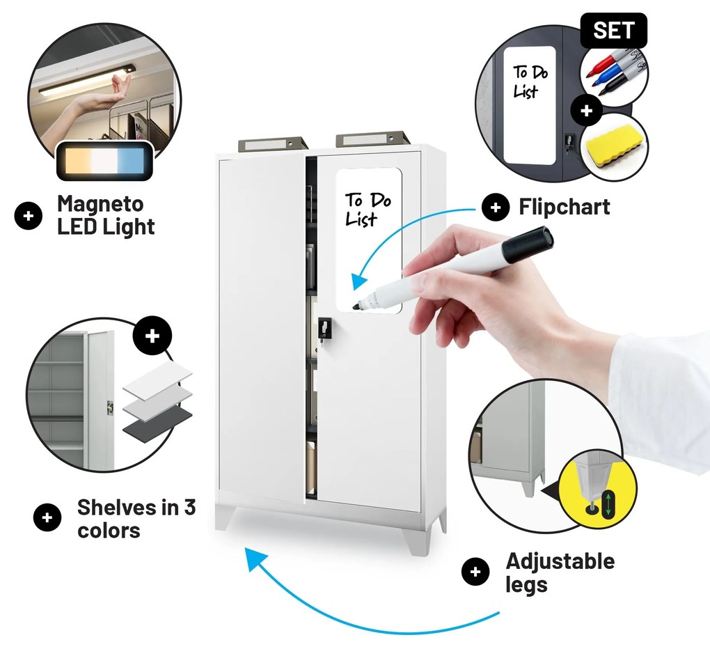 Fém iratszekrény JAN II, 1150 x 185 x 400 mm, fehér