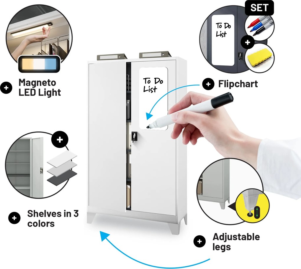 Fém iratszekrény JAN II, 1150 x 1850 x 400 mm, fehér