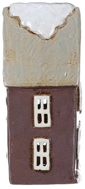 Karácsonyi dekoráció Téli ház kéménnyel, kerámia,sötét lila