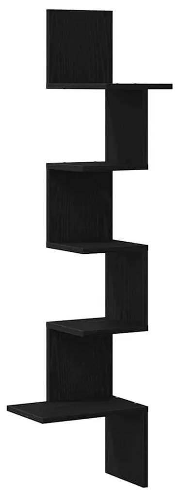 fekete forgácslap fali sarokpolc 32x32x127,5 cm