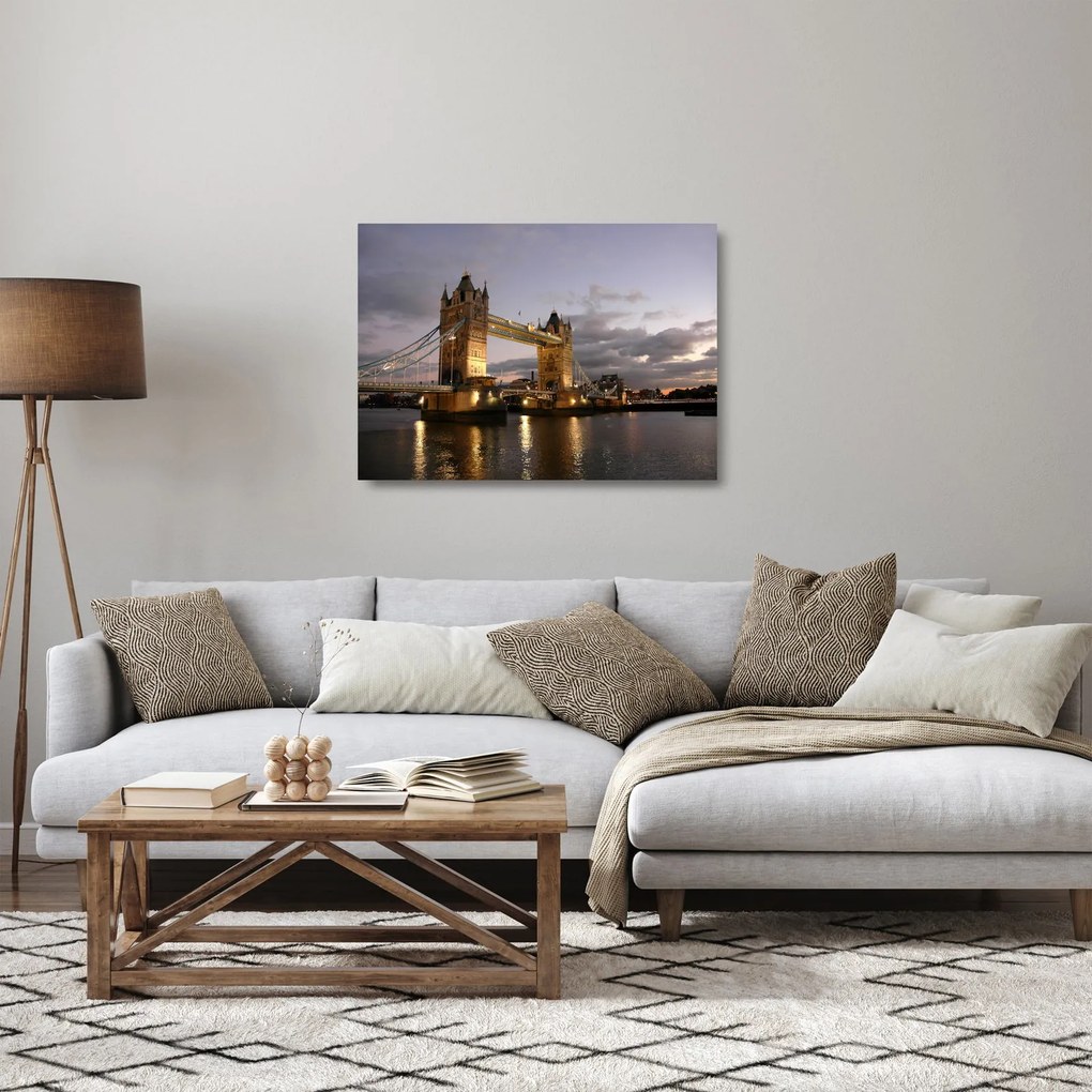 Üveg kép - Tower Bridge éjszaka (70x50 cm)
