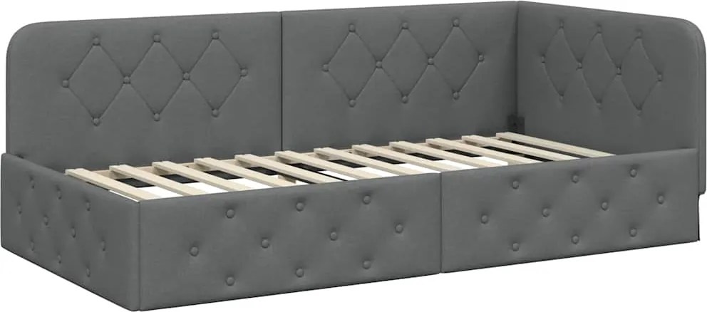 vidaXL Sarokágy keret fejtámlával Sötétszürke 90 x 200 cm szövet