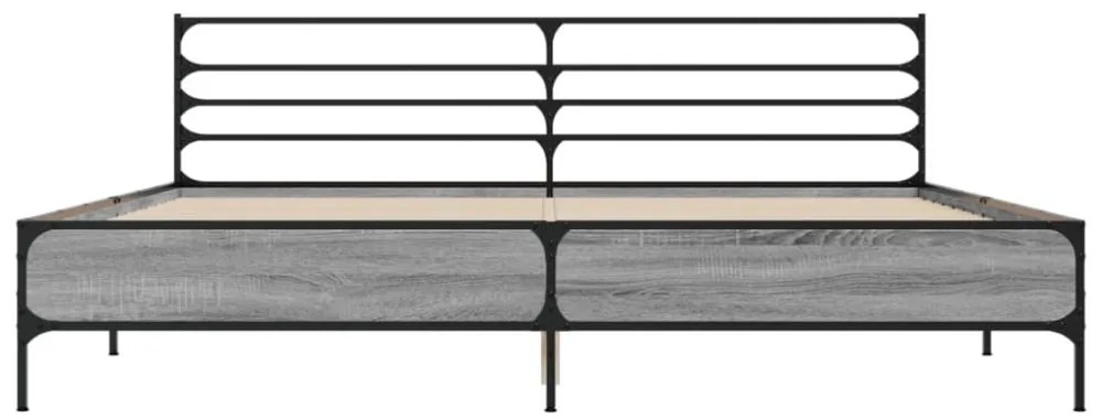 szürke sonoma szerelt fa és fém ágykeret 200 x 200 cm