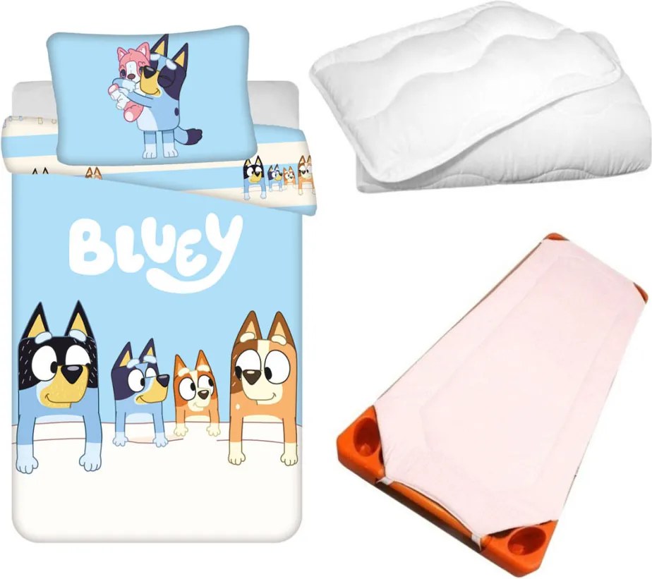 Bluey Family gyerek, ovis ágyneműhuzat, derékalj és paplan/párna szett 100x135 cm 40x60 cm