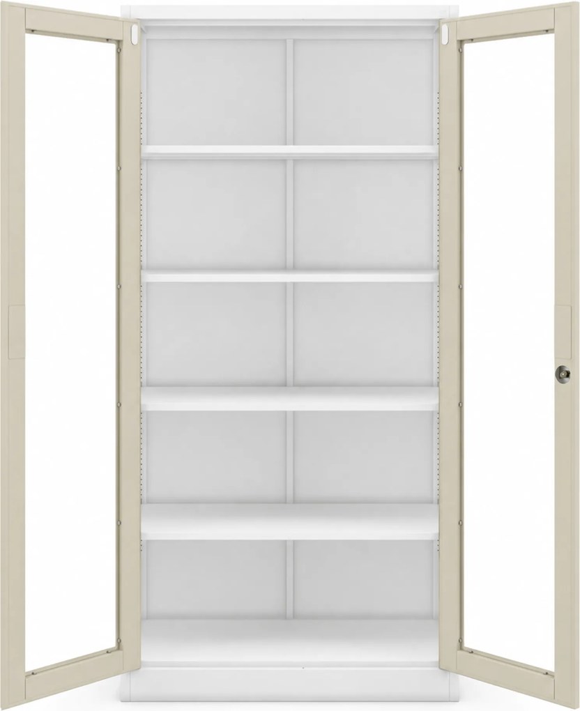 Fém szekrény vitrinnel fehér / sonoma tölgy: Eco Design AMELIA, 900 x 1850 x 400 mm