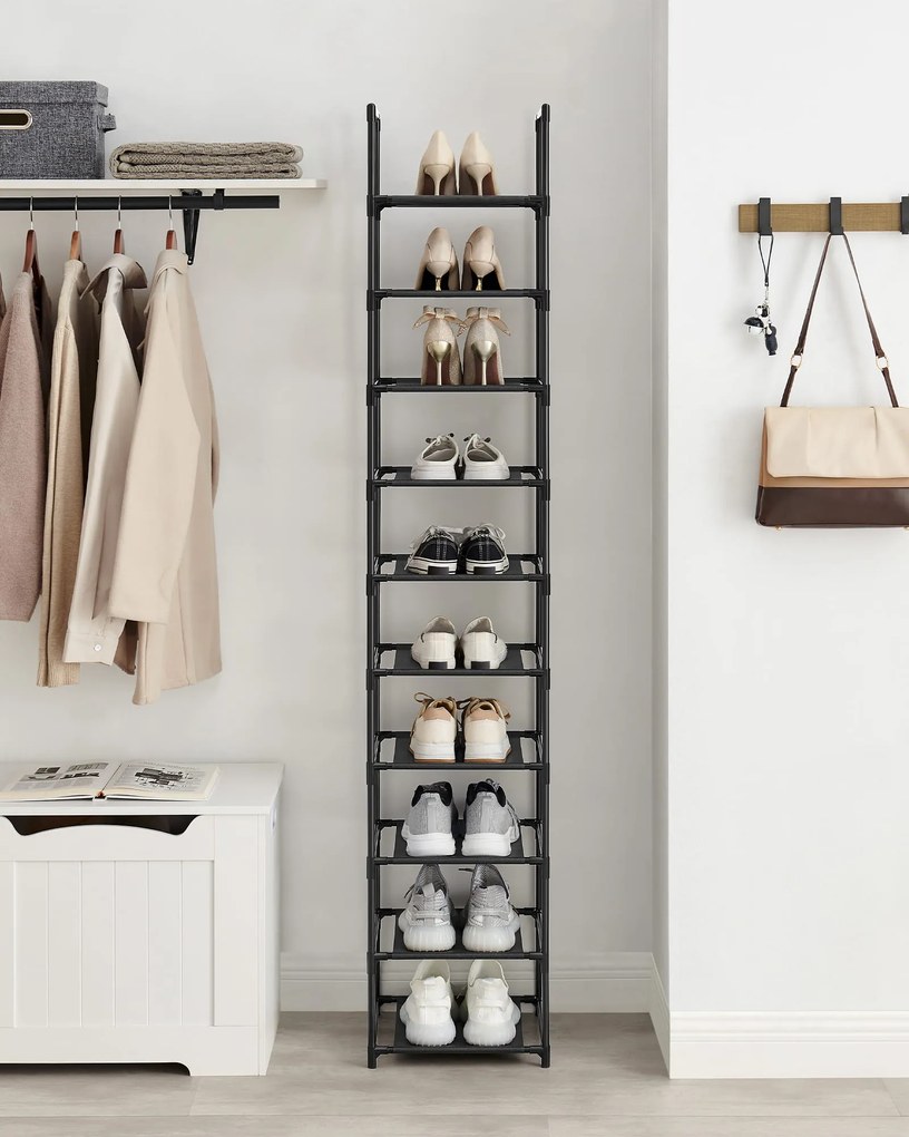 Cipős szekrény fém vázzal ORDEN 173x33 cm, fekete