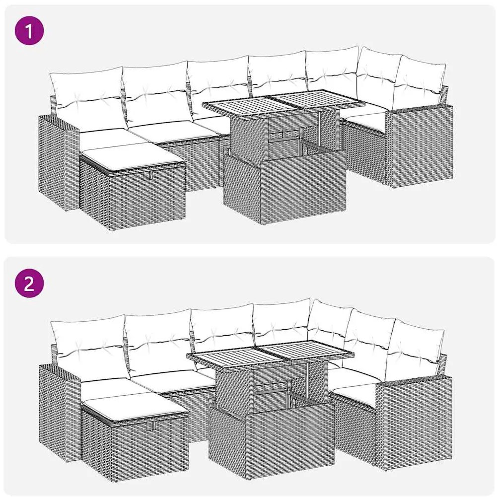 vidaXL 5 részes fekete polyrattan akácfa kerti kanapészett párnákkal