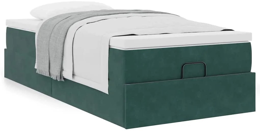 Ottomán ágykeret matraccal sötétzöld 80x200cm bársony