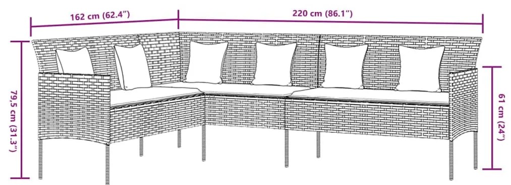 vidaXL 2 részes fekete polyrattan kerti étkezőgarnitúra párnával