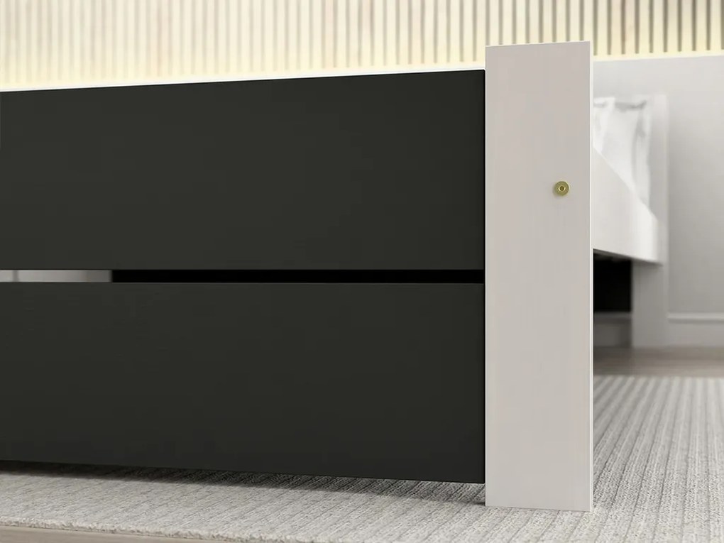 IKAROS DOUBLE ágy 140 x 200 cm, antracit/fehér Matrac: Matrac nélkül, Ágyrács: Deszkás ágyráccsal