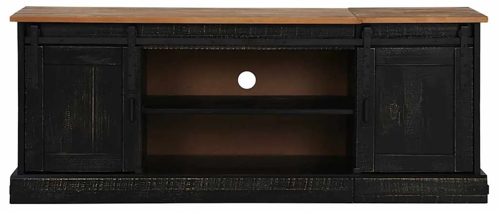 HALDEN fekete tömör fa TV szekrény 2 tolóajtóval 150x40x60 cm