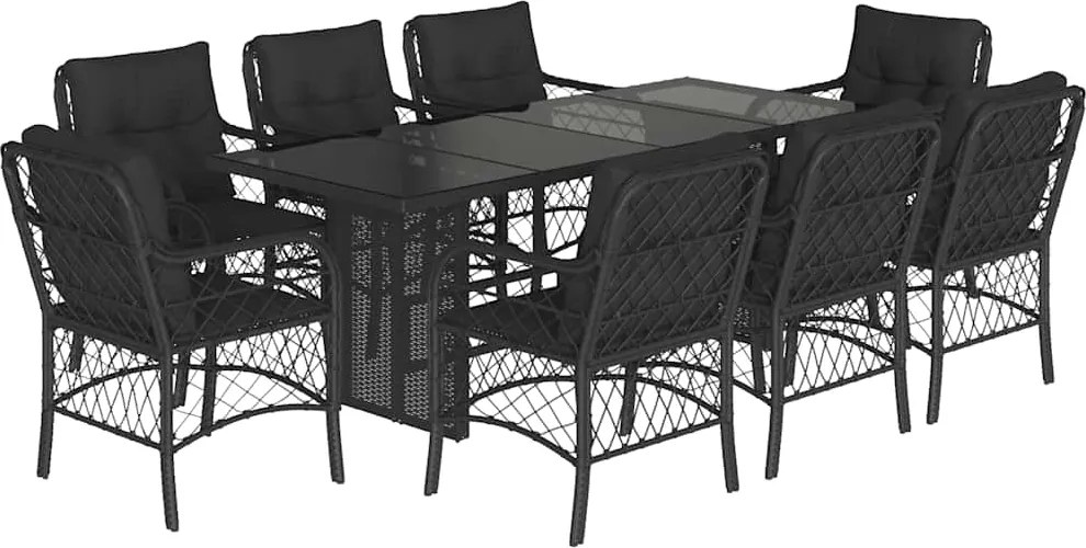vidaXL 9 részes fekete polyrattan kerti étkezőgarnitúra párnákkal