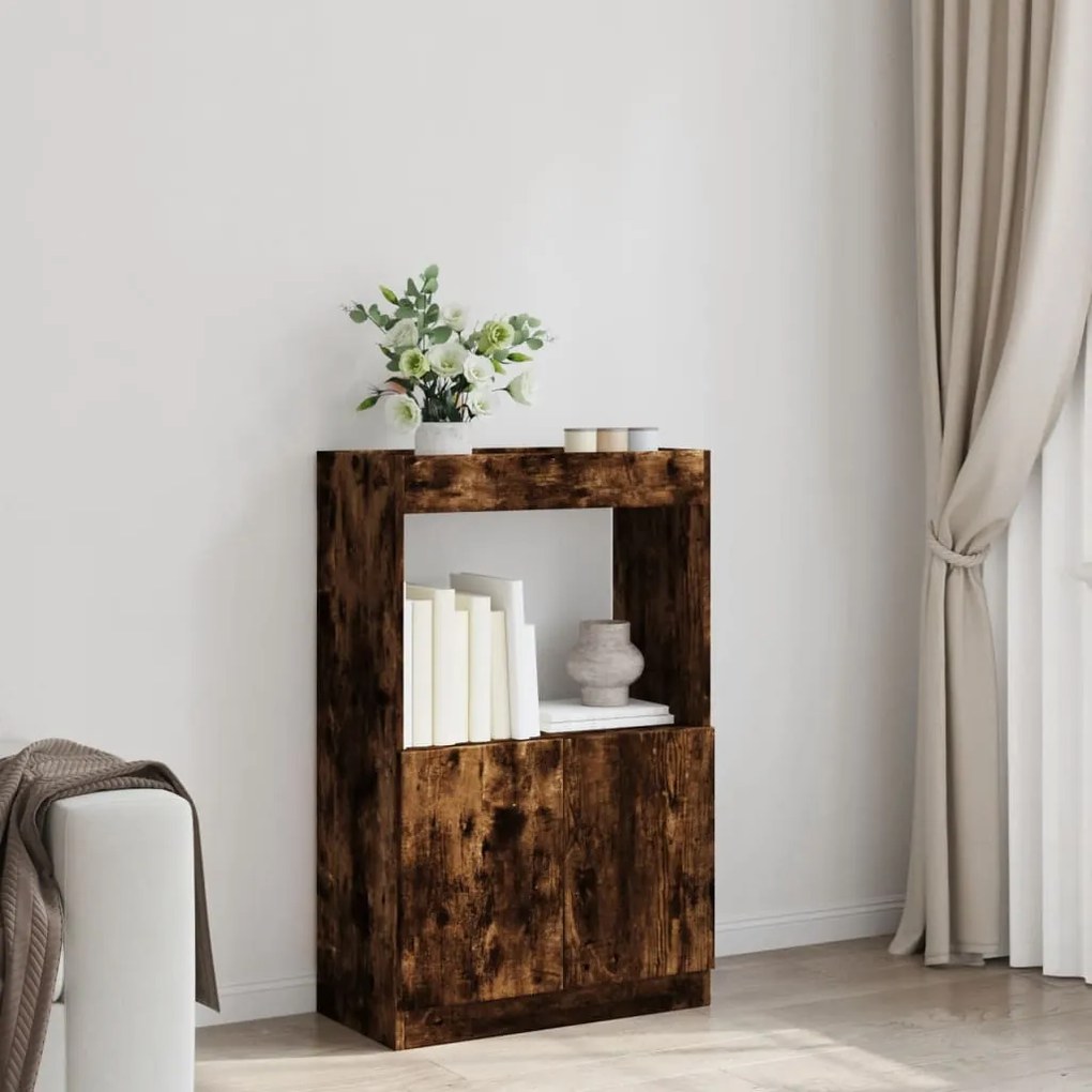 füstös tölgy színű szerelt fa magasszekrény 63 x 33 x 100 cm