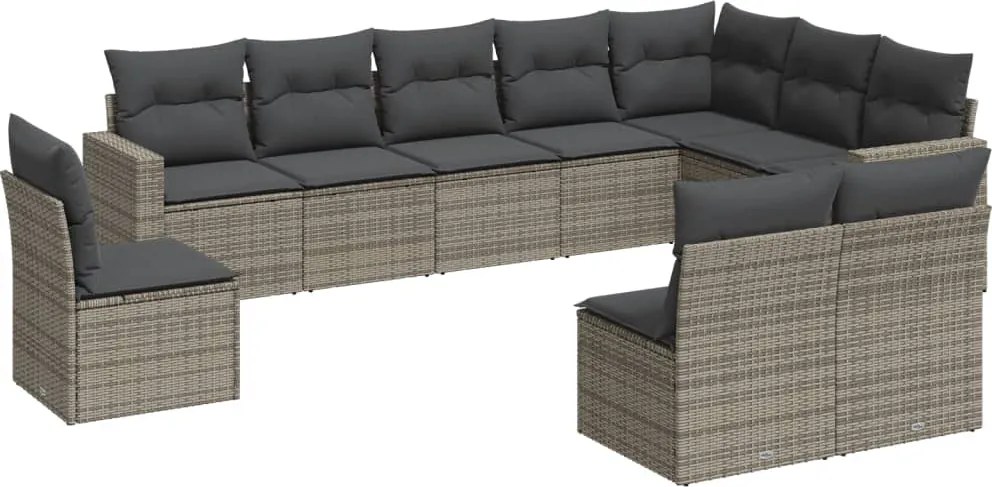 vidaXL 10 részes szürke polyrattan kerti ülőgarnitúra párnákkal