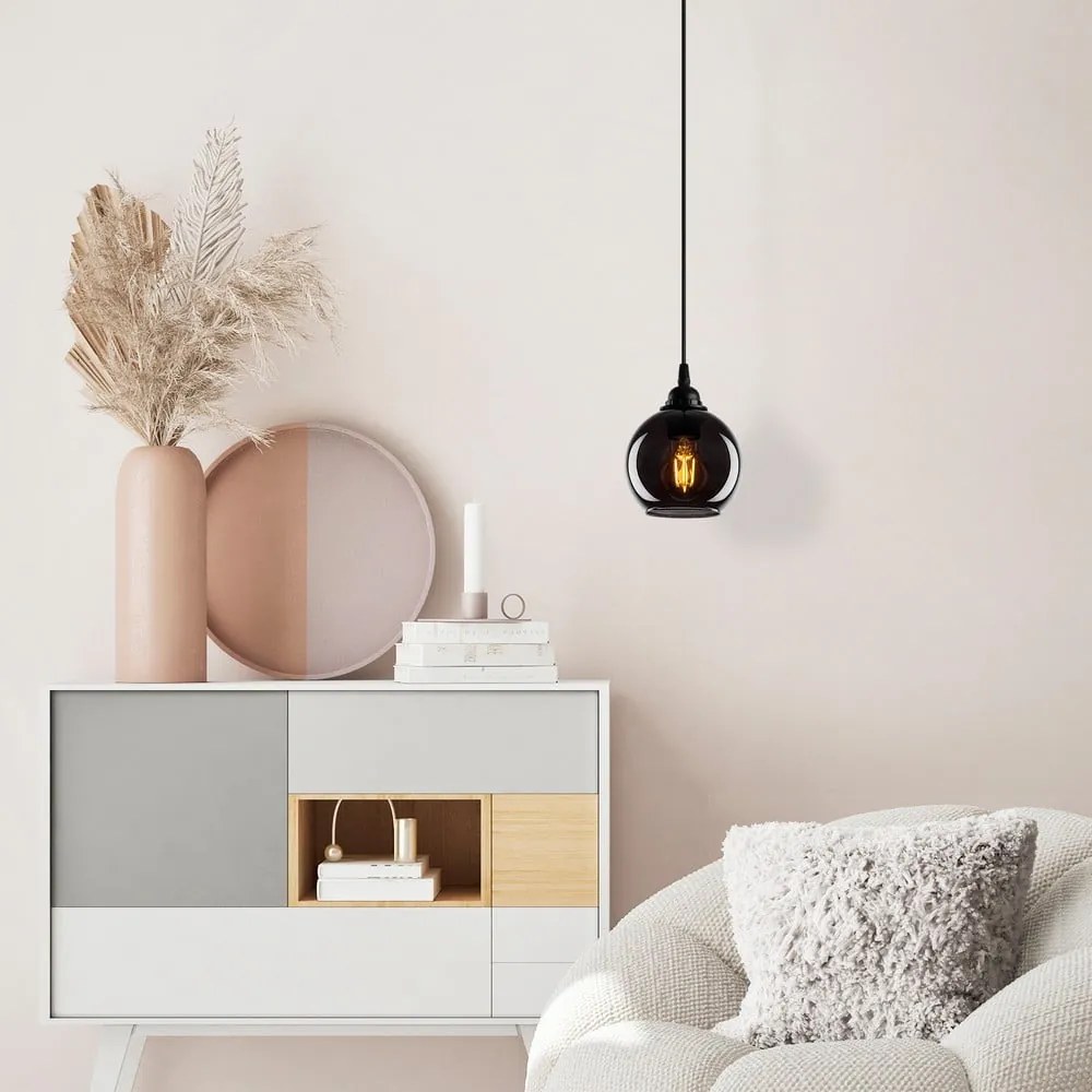 Fekete függőlámpa üveg búrával ø 15 cm Smoked – Opviq lights