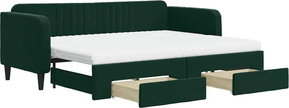 vidaXL sötétzöld kihúzható bársony heverő fiókkal 80 x 200 cm