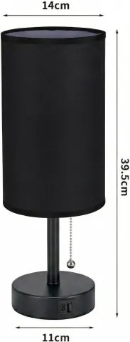 Brilagi - Asztali lámpa USB-porttal TABLON 1xE27/25W/230V fekete