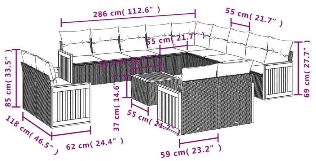 14 részes bézs polyrattan kerti ülőgarnitúra párnával