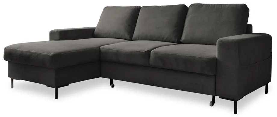 Sötétszürke kordbársony kinyitható sarokkanapé (bal oldali) Lofty Lilly – Miuform