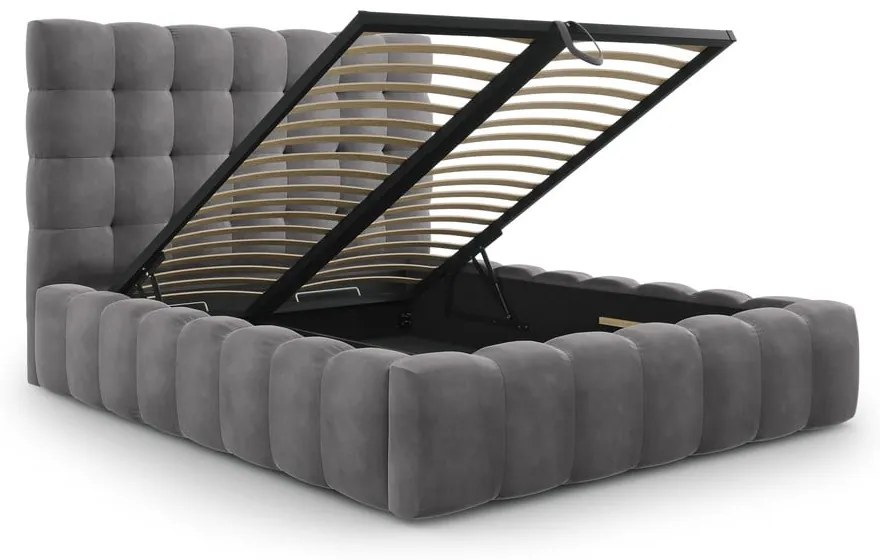 Szürke kárpitozott franciaágy tárolóhellyel, ágyráccsal 140x200 cm Bali – Cosmopolitan Design