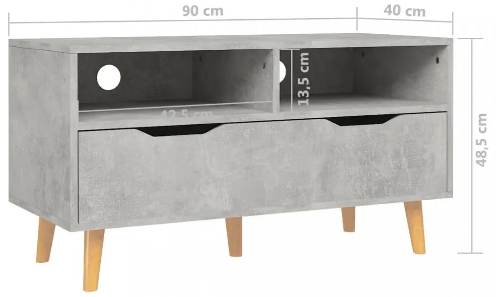 betonszürke szerelt fa TV-szekrény 90 x 40 x 48,5 cm